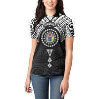 Cook Islands Manta Ray Women Polo Shirt Kuki Airani Tattoo Black Color