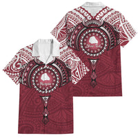 Personalised Cook Islands Mangaia Family Matching Off Shoulder Short Dress and Hawaiian Shirt Map With Kuki Airani Manta Ray Tattoo LT14 Dad's Shirt - Short Sleeve Maroon - Polynesian Pride
