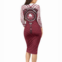 Personalised Cook Islands Mangaia Long Sleeve Bodycon Dress Map With Kuki Airani Manta Ray Tattoo