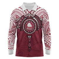 Personalised Cook Islands Mangaia Long Sleeve Polo Shirt Map With Kuki Airani Manta Ray Tattoo