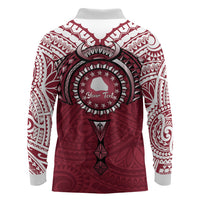 Personalised Cook Islands Mangaia Long Sleeve Polo Shirt Map With Kuki Airani Manta Ray Tattoo