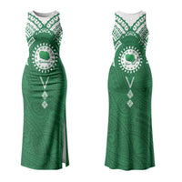 Personalised Cook Islands Rarotonga Family Matching Tank Maxi Dress and Hawaiian Shirt Map With Kuki Airani Manta Ray Tattoo LT14 Mom's Dress Green - Polynesian Pride