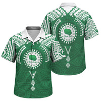 Personalised Cook Islands Rarotonga Family Matching Tank Maxi Dress and Hawaiian Shirt Map With Kuki Airani Manta Ray Tattoo LT14 Son's Shirt Green - Polynesian Pride
