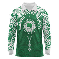 Personalised Cook Islands Rarotonga Long Sleeve Polo Shirt Map With Kuki Airani Manta Ray Tattoo