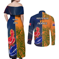 France And Australia Rugby Couples Matching Off Shoulder Maxi Dress and Long Sleeve Button Shirts 2023 World Cup Le Bleus Wallabies Together LT14 - Polynesian Pride