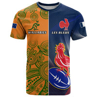 Custom France And Australia Rugby T Shirt 2023 World Cup Le Bleus Wallabies Together LT14 Gold - Polynesian Pride