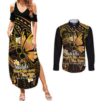 Polynesia Suicide Prevention Awareness Couples Matching Summer Maxi Dress and Long Sleeve Button Shirts Your Life Is Worth Living For Polynesian Gold Pattern LT14 Gold - Polynesian Pride