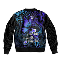 Polynesia Suicide Prevention Awareness Bomber Jacket Your Life Is Worth Living For Polynesian Purple Pattern LT14 - Polynesian Pride