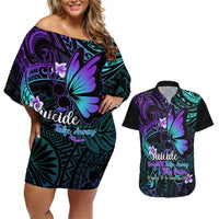 Polynesia Suicide Prevention Awareness Couples Matching Off Shoulder Short Dress and Hawaiian Shirt Your Life Is Worth Living For Polynesian Purple Pattern LT14 Purple - Polynesian Pride