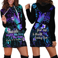 Polynesia Suicide Prevention Awareness Hoodie Dress Your Life Is Worth Living For Polynesian Purple Pattern LT14 - Polynesian Pride