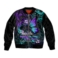 Polynesia Suicide Prevention Awareness Sleeve Zip Bomber Jacket Your Life Is Worth Living For Polynesian Purple Pattern LT14 Unisex Purple - Polynesian Pride
