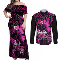 Polynesia Suicide Prevention Awareness Couples Matching Off Shoulder Maxi Dress and Long Sleeve Button Shirts Your Life Is Worth Living For Polynesian Pink Pattern LT14 Pink - Polynesian Pride