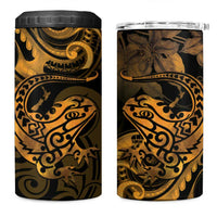 New Zealand Tuatara 4 in 1 Can Cooler Tumbler Aotearoa Maori Clematis Flowers - Gold
