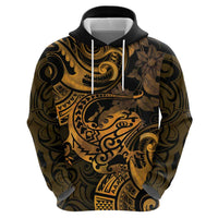 New Zealand Tuatara Hoodie Aotearoa Maori Clematis Flowers - Gold