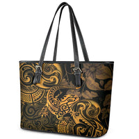 New Zealand Tuatara Leather Tote Bag Aotearoa Maori Clematis Flowers - Gold