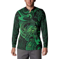 New Zealand Tuatara Button Sweatshirt Aotearoa Maori Clematis Flowers - Green