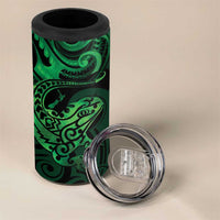 New Zealand Tuatara 4 in 1 Can Cooler Tumbler Aotearoa Maori Clematis Flowers - Green