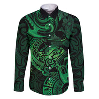 New Zealand Tuatara Family Matching Puletasi and Hawaiian Shirt Aotearoa Maori Clematis Flowers - Green