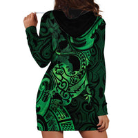 New Zealand Tuatara Hoodie Dress Aotearoa Maori Clematis Flowers - Green