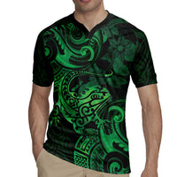 New Zealand Tuatara Rugby Jersey Aotearoa Maori Clematis Flowers - Green