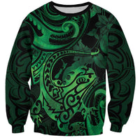 New Zealand Tuatara Sweatshirt Aotearoa Maori Clematis Flowers - Green LT14 Unisex Green - Polynesian Pride