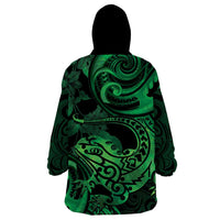 New Zealand Tuatara Wearable Blanket Hoodie Aotearoa Maori Clematis Flowers - Green