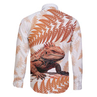 Red New Zealand Tuatara Family Matching Off Shoulder Short Dress and Hawaiian Shirt Aotearoa Sphenodon Punctatus Silver Fern