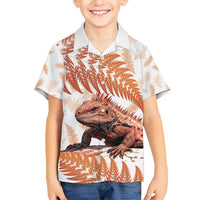 Red New Zealand Tuatara Family Matching Short Sleeve Bodycon Dress and Hawaiian Shirt Aotearoa Sphenodon Punctatus Silver Fern