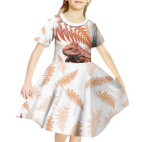 Red New Zealand Tuatara Kid Short Sleeve Dress Aotearoa Sphenodon Punctatus Silver Fern