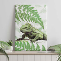 Green New Zealand Tuatara Canvas Wall Art Aotearoa Sphenodon Punctatus Silver Fern