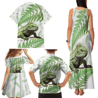 Green New Zealand Tuatara Family Matching Tank Maxi Dress and Hawaiian Shirt Aotearoa Sphenodon Punctatus Silver Fern