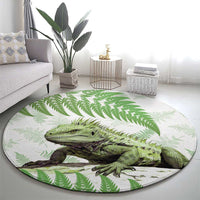Green New Zealand Tuatara Round Carpet Aotearoa Sphenodon Punctatus Silver Fern
