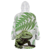 Green New Zealand Tuatara Wearable Blanket Hoodie Aotearoa Sphenodon Punctatus Silver Fern