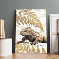 Gold New Zealand Tuatara Canvas Wall Art Aotearoa Sphenodon Punctatus Silver Fern