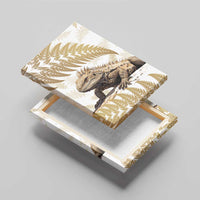 Gold New Zealand Tuatara Canvas Wall Art Aotearoa Sphenodon Punctatus Silver Fern