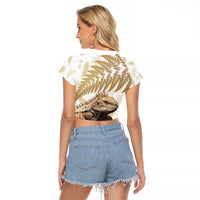 Gold New Zealand Tuatara Raglan Cropped T Shirt Aotearoa Sphenodon Punctatus Silver Fern