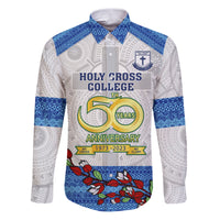 Fiji Holy Cross College Family Matching Puletasi Dress and Hawaiian Shirt Happy 50th Anniversary Fijian Tagimoucia Tapa Pattern LT14 Dad's Shirt - Long Sleeve White - Polynesian Pride