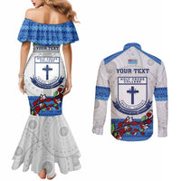 Personalised Fiji Holy Cross College Couples Matching Mermaid Dress and Long Sleeve Button Shirts Happy 50th Anniversary Fijian Tagimoucia Tapa Pattern LT14 - Polynesian Pride