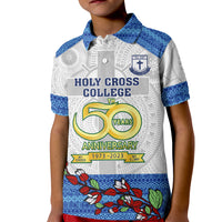 Personalised Fiji Holy Cross College Kid Polo Shirt Happy 50th Anniversary Fijian Tagimoucia Tapa Pattern LT14 Kid White - Polynesian Pride