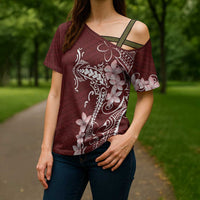 Oxblood Hawaii Cross Shoulder Shirt Hammerhead Shark Tattoo Curve Polynesian - Polynesian Pride