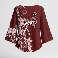 Oxblood Hawaii Kimono Sleeve Blouse Hammerhead Shark Tattoo Curve Polynesian - Polynesian Pride