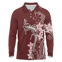 Oxblood Hawaii Long Sleeve Polo Shirt Hammerhead Shark Tattoo Curve Polynesian - Polynesian Pride