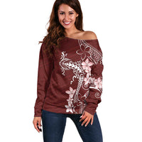 Oxblood Hawaii Off Shoulder Sweater Hammerhead Shark Tattoo Curve Polynesian - Polynesian Pride