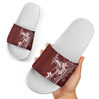Oxblood Hawaii Slide Sandals Hammerhead Shark Tattoo Curve Polynesian - Polynesian Pride