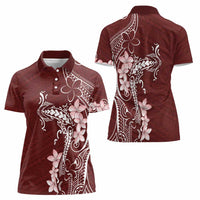 Oxblood Hawaii Women Polo Shirt Hammerhead Shark Tattoo Curve Polynesian - Polynesian Pride