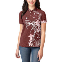 Oxblood Hawaii Women Polo Shirt Hammerhead Shark Tattoo Curve Polynesian - Polynesian Pride