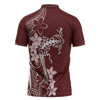 Oxblood Hawaii Zipper Polo Shirt Hammerhead Shark Tattoo Curve Polynesian - Polynesian Pride