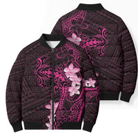 Pink Hawaii Bomber Puffer Jacket Hammerhead Shark Tattoo Curve Polynesian - Polynesian Pride