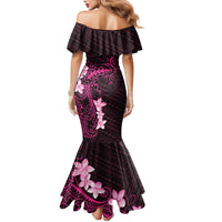 Pink Hawaii Family Matching Mermaid Dress and Hawaiian Shirt Hammerhead Shark Tattoo Curve Polynesian - Polynesian Pride