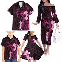 Pink Hawaii Family Matching Off The Shoulder Long Sleeve Dress and Hawaiian Shirt Hammerhead Shark Tattoo Curve Polynesian - Polynesian Pride